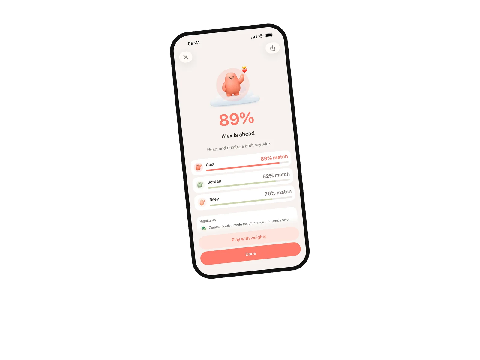 LovePickr: Alex is ahead, at 89 percent
