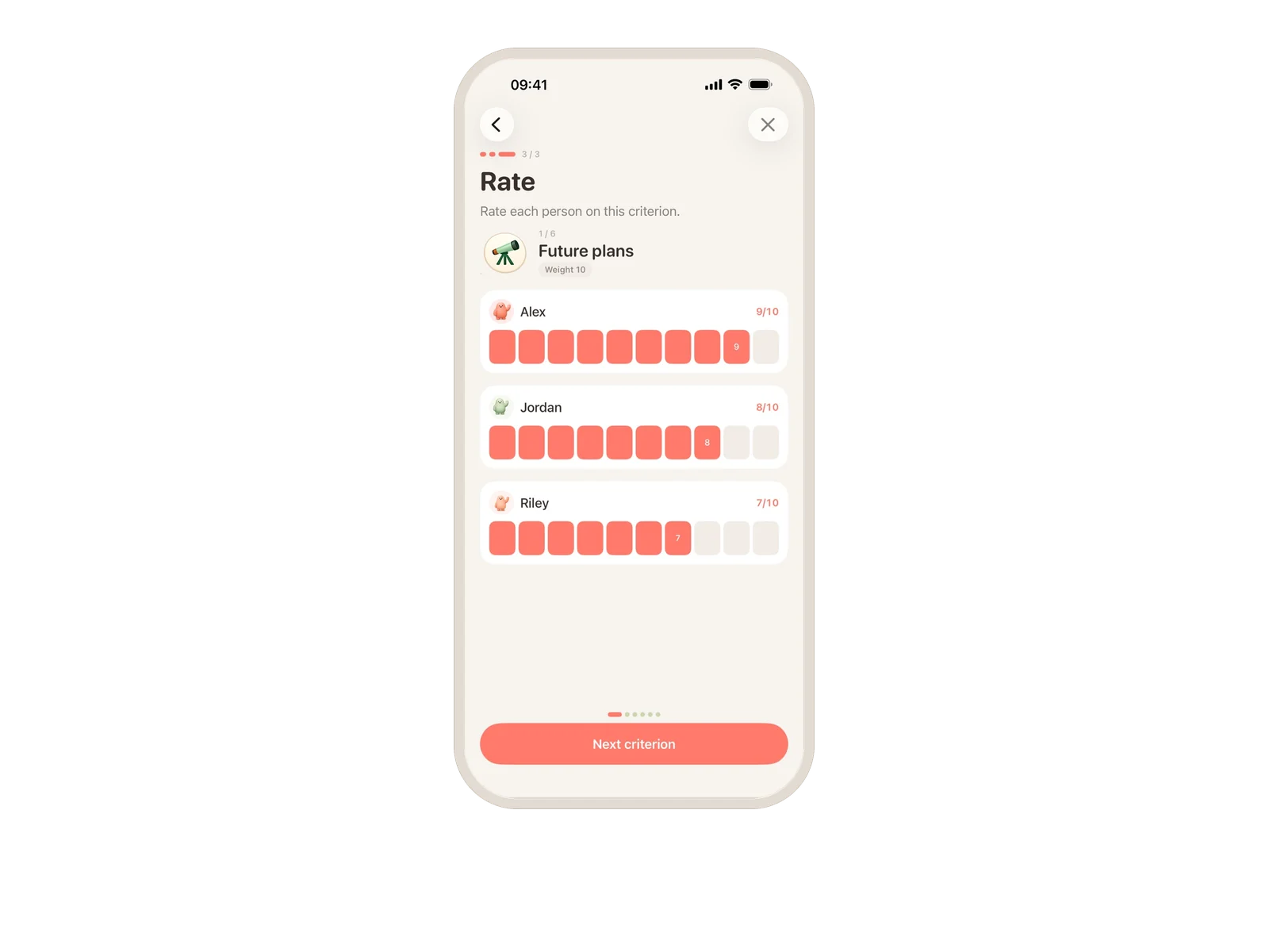 LovePickr: rating one quality, person by person