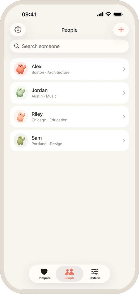 LovePickr on a phone: the people kept on the device